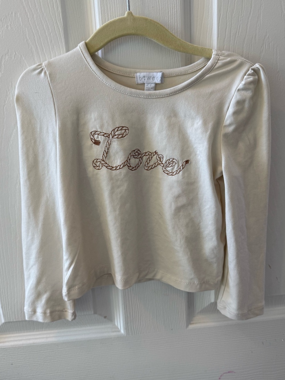 Love Embroidered Puff Sleeve Top 2T Cream